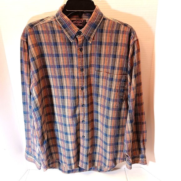 EDDIE BAUER Button Up Shirt Plaid 100% Cascade Cotton Long Sleeve Men's Size M - Picture 1 of 9